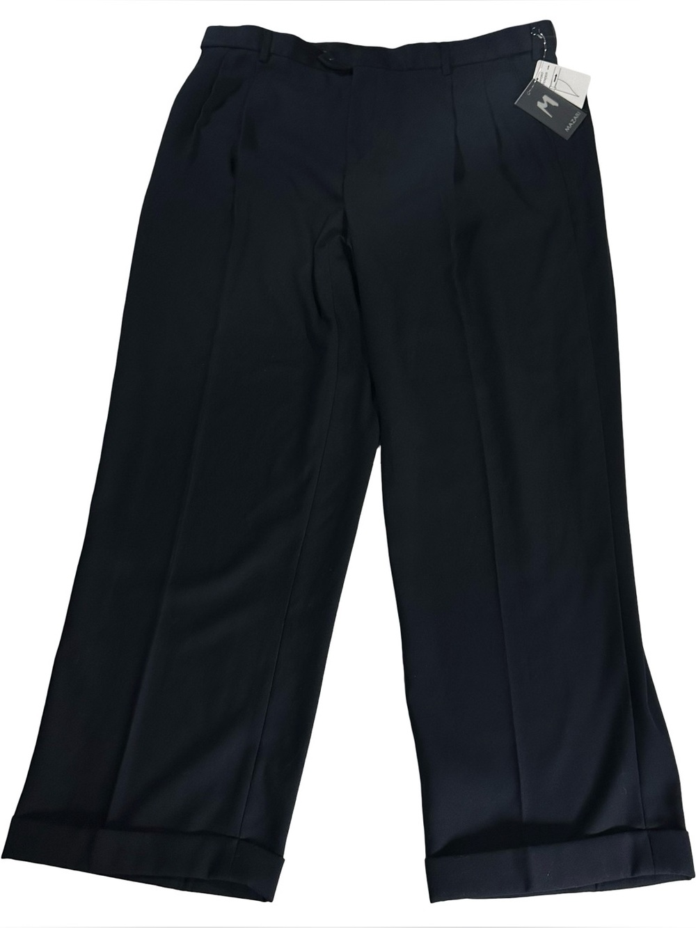 Mazari RM100 Mens Dress Pants Sz 44x32 Navy Pleated Cuffed Expandable Waist NWT
